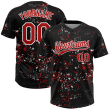 Load image into Gallery viewer, Custom Black Red-White Abstract Shattered Paint Splatter Two-Button Unisex Softball Jersey