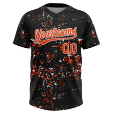 Load image into Gallery viewer, Custom Black Orange-White Abstract Shattered Paint Splatter Two-Button Unisex Softball Jersey