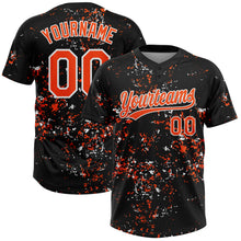 Load image into Gallery viewer, Custom Black Orange-White Abstract Shattered Paint Splatter Two-Button Unisex Softball Jersey