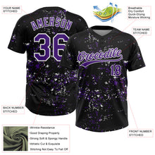 Laden Sie das Bild in den Galerie-Viewer, Custom Black Purple-White Abstract Shattered Paint Splatter Two-Button Unisex Softball Jersey