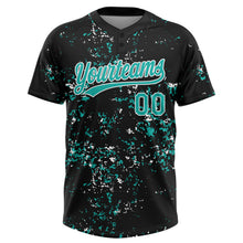 Laden Sie das Bild in den Galerie-Viewer, Custom Black Aqua-White Abstract Shattered Paint Splatter Two-Button Unisex Softball Jersey