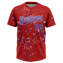 Charger l'image dans la galerie, Custom Red Purple-White Abstract Shattered Paint Splatter Two-Button Unisex Softball Jersey