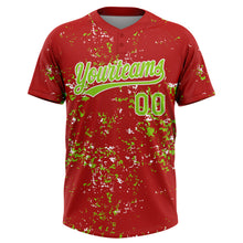 Laden Sie das Bild in den Galerie-Viewer, Custom Red Neon Green-White Abstract Shattered Paint Splatter Two-Button Unisex Softball Jersey