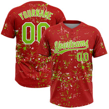 Laden Sie das Bild in den Galerie-Viewer, Custom Red Neon Green-White Abstract Shattered Paint Splatter Two-Button Unisex Softball Jersey