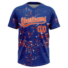 Laden Sie das Bild in den Galerie-Viewer, Custom Royal Orange-White Abstract Shattered Paint Splatter Two-Button Unisex Softball Jersey