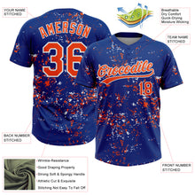 Laden Sie das Bild in den Galerie-Viewer, Custom Royal Orange-White Abstract Shattered Paint Splatter Two-Button Unisex Softball Jersey
