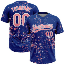 Загрузить изображение в средство просмотра галереи, Custom Royal Medium Pink-White Abstract Shattered Paint Splatter Two-Button Unisex Softball Jersey