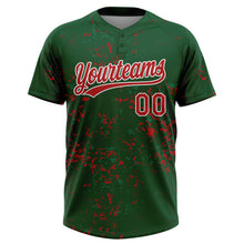 Laden Sie das Bild in den Galerie-Viewer, Custom Green Red Kelly Green-White Abstract Shattered Paint Splatter Two-Button Unisex Softball Jersey