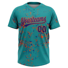 Загрузить изображение в средство просмотра галереи, Custom Teal Royal-Orange Abstract Shattered Paint Splatter Two-Button Unisex Softball Jersey
