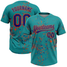 Загрузить изображение в средство просмотра галереи, Custom Teal Royal-Orange Abstract Shattered Paint Splatter Two-Button Unisex Softball Jersey