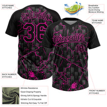 Load image into Gallery viewer, Custom Black Deep Pink-Gray Raglan Sleeves Neon Lightning Crackle Two-Button Unisex Softball Jersey