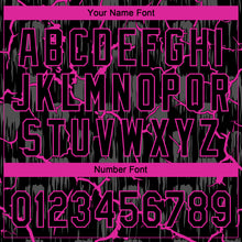 Load image into Gallery viewer, Custom Black Deep Pink-Gray Raglan Sleeves Neon Lightning Crackle Two-Button Unisex Softball Jersey