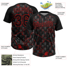 Load image into Gallery viewer, Custom Black Red-Gray Raglan Sleeves Neon Lightning Crackle Two-Button Unisex Softball Jersey