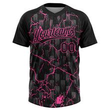 Charger l'image dans la galerie, Custom Black Pink-Gray Raglan Sleeves Neon Lightning Crackle Two-Button Unisex Softball Jersey