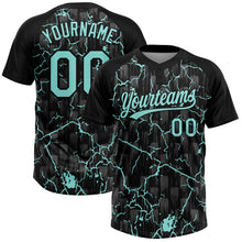 Charger l'image dans la galerie, Custom Black Ice Blue-Gray Raglan Sleeves Neon Lightning Crackle Two-Button Unisex Softball Jersey