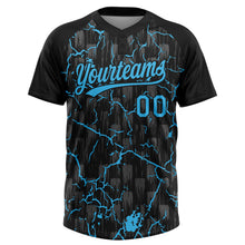Charger l'image dans la galerie, Custom Black Sky Blue-Gray Raglan Sleeves Neon Lightning Crackle Two-Button Unisex Softball Jersey