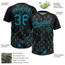 Charger l'image dans la galerie, Custom Black Teal-Gray Raglan Sleeves Neon Lightning Crackle Two-Button Unisex Softball Jersey