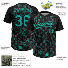 Charger l'image dans la galerie, Custom Black Aqua-Gray Raglan Sleeves Neon Lightning Crackle Two-Button Unisex Softball Jersey