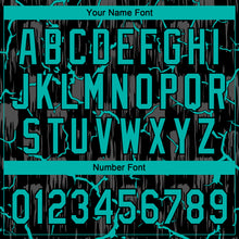 Charger l'image dans la galerie, Custom Black Aqua-Gray Raglan Sleeves Neon Lightning Crackle Two-Button Unisex Softball Jersey