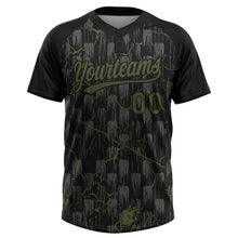 Charger l'image dans la galerie, Custom Black Olive-Gray Raglan Sleeves Neon Lightning Crackle Two-Button Unisex Softball Jersey