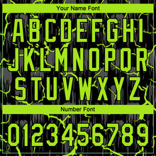 Charger l'image dans la galerie, Custom Black Neon Green-Gray Raglan Sleeves Neon Lightning Crackle Two-Button Unisex Softball Jersey