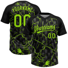 Charger l'image dans la galerie, Custom Black Neon Green-Gray Raglan Sleeves Neon Lightning Crackle Two-Button Unisex Softball Jersey