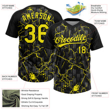 Charger l'image dans la galerie, Custom Black Light Yellow-Gray Raglan Sleeves Neon Lightning Crackle Two-Button Unisex Softball Jersey