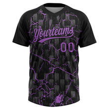 Charger l'image dans la galerie, Custom Black Medium Purple-Gray Raglan Sleeves Neon Lightning Crackle Two-Button Unisex Softball Jersey