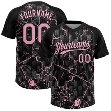 Charger l'image dans la galerie, Custom Black Light Pink-Gray Raglan Sleeves Neon Lightning Crackle Two-Button Unisex Softball Jersey