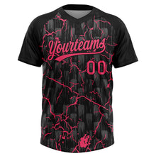 Charger l'image dans la galerie, Custom Black Neon Pink-Gray Raglan Sleeves Neon Lightning Crackle Two-Button Unisex Softball Jersey