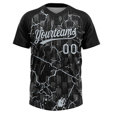 Charger l'image dans la galerie, Custom Black Silver Silver-Gray Raglan Sleeves Neon Lightning Crackle Two-Button Unisex Softball Jersey