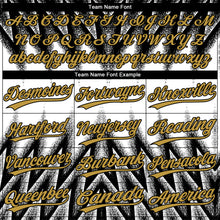 Charger l'image dans la galerie, Custom Black Old Gold-White Raglan Sleeves Abstract Geometric Chevron Zigzag Two-Button Unisex Softball Jersey