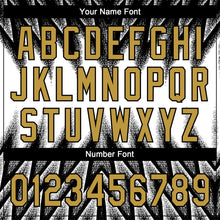 Charger l'image dans la galerie, Custom Black Old Gold-White Raglan Sleeves Abstract Geometric Chevron Zigzag Two-Button Unisex Softball Jersey
