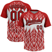 Charger l'image dans la galerie, Custom Red White-Black Raglan Sleeves Abstract Geometric Chevron Zigzag Two-Button Unisex Softball Jersey
