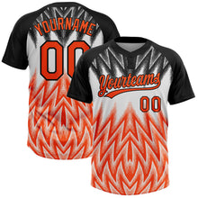 Charger l'image dans la galerie, Custom Black Orange-White Raglan Sleeves Abstract Geometric Chevron Zigzag Two-Button Unisex Softball Jersey