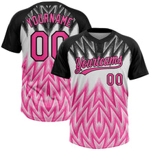 Charger l'image dans la galerie, Custom Black Pink-White Raglan Sleeves Abstract Geometric Chevron Zigzag Two-Button Unisex Softball Jersey