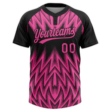 Charger l'image dans la galerie, Custom Black-Pink Raglan Sleeves Abstract Geometric Chevron Zigzag Two-Button Unisex Softball Jersey