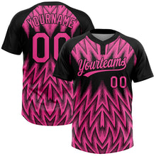Charger l'image dans la galerie, Custom Black-Pink Raglan Sleeves Abstract Geometric Chevron Zigzag Two-Button Unisex Softball Jersey