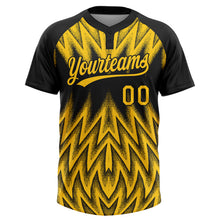 Charger l'image dans la galerie, Custom Black-Yellow Raglan Sleeves Abstract Geometric Chevron Zigzag Two-Button Unisex Softball Jersey