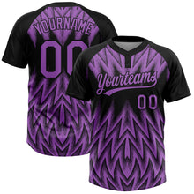 Charger l'image dans la galerie, Custom Black-Purple Raglan Sleeves Abstract Geometric Chevron Zigzag Two-Button Unisex Softball Jersey