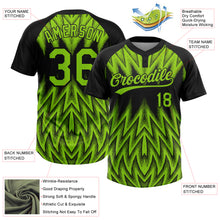 Charger l'image dans la galerie, Custom Black-Neon Green Raglan Sleeves Abstract Geometric Chevron Zigzag Two-Button Unisex Softball Jersey