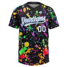 Laden Sie das Bild in den Galerie-Viewer, Custom Graffiti Pattern White-Light Blue Multicolor Paint Splatter Two-Button Unisex Softball Jersey