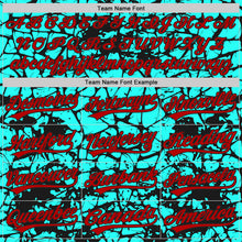 Load image into Gallery viewer, Custom Aqua Red-Black Abstract Network Crackle 3D Pattern Two-Button Unisex Softball Jersey