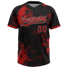 Laden Sie das Bild in den Galerie-Viewer, Custom Black Red-White Abstract Splatter 3D Pattern Two-Button Unisex Softball Jersey