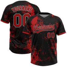 Laden Sie das Bild in den Galerie-Viewer, Custom Black Red-White Abstract Splatter 3D Pattern Two-Button Unisex Softball Jersey