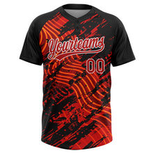Laden Sie das Bild in den Galerie-Viewer, Custom Black Red-White Abstract Grunge Splatter Wave 3D Pattern Two-Button Unisex Softball Jersey