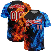 Load image into Gallery viewer, Custom Black Red Royal-White Ice And Fire Dragons 3D Pattern Two-Button Unisex Softball Jersey