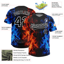 Load image into Gallery viewer, Custom Black Royal Red-White Fire Flame 3D Pattern Two-Button Unisex Softball Jersey