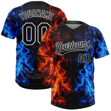 Load image into Gallery viewer, Custom Black Royal Red-White Fire Flame 3D Pattern Two-Button Unisex Softball Jersey