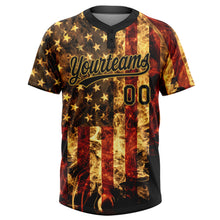 Laden Sie das Bild in den Galerie-Viewer, Custom Black-Old Gold American Flag Two-Button Unisex Softball Jersey